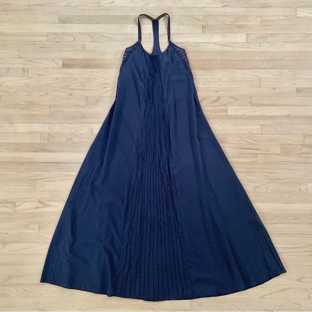 Vintage Navy Blue Silk Slip Maxi Beach Dress